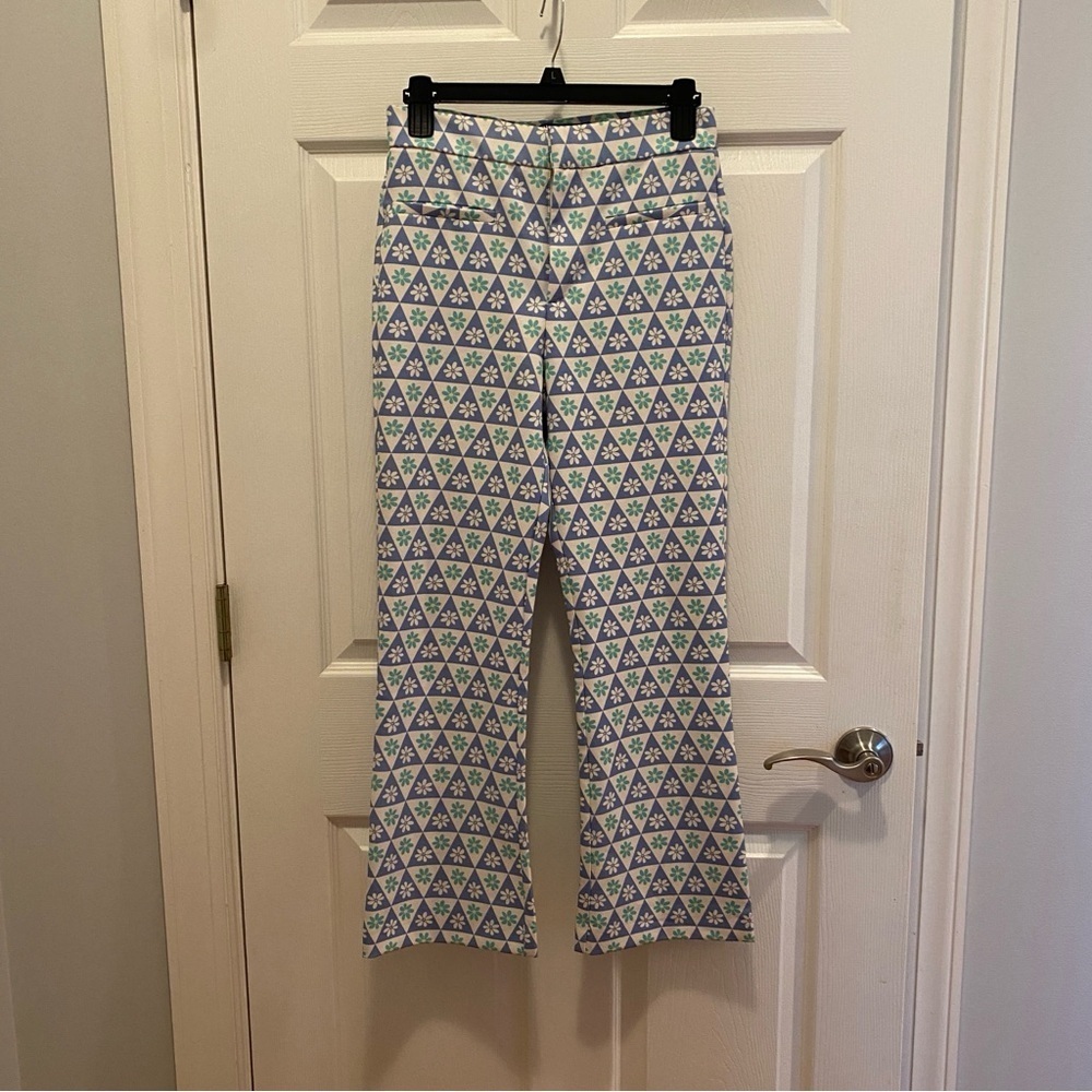 Zara Geometric Patterned Trousers - Blue and White NWOT
